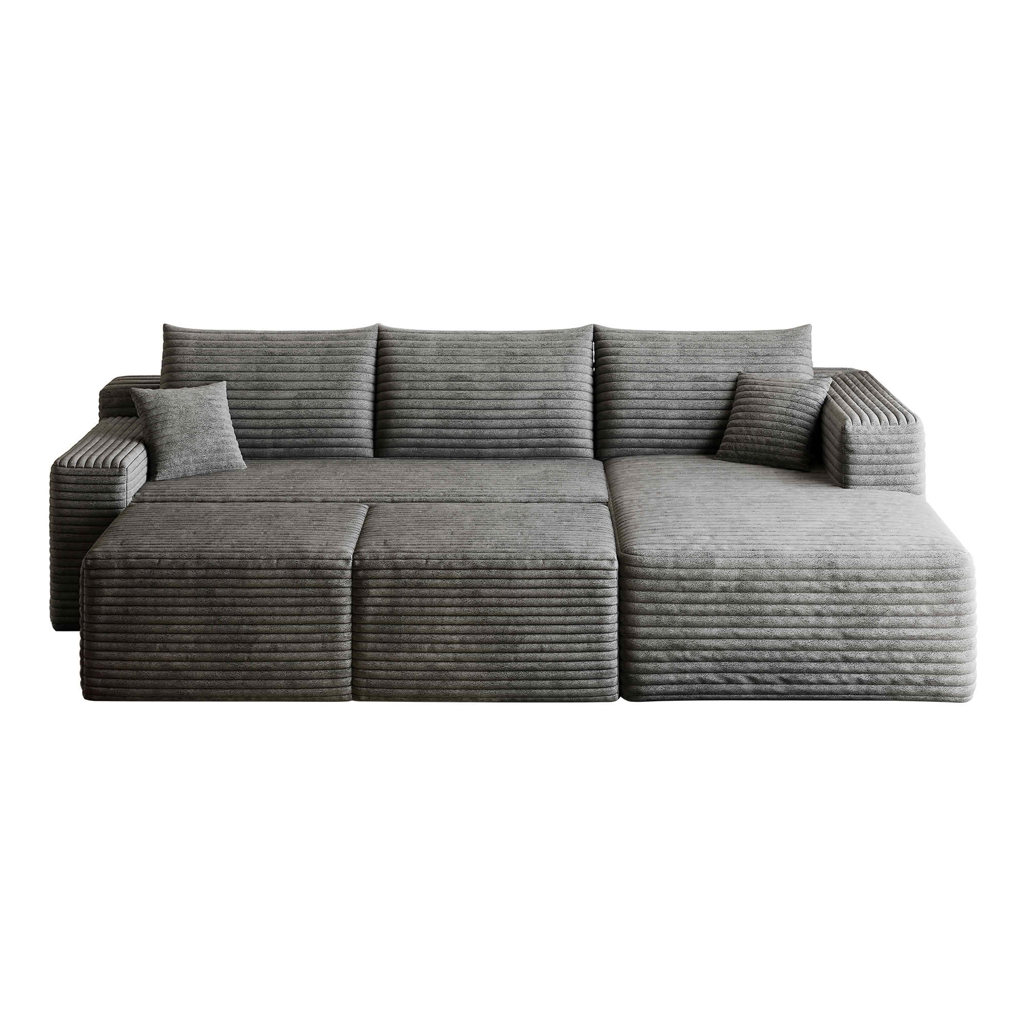 MAYEERTY 95 Inch U‑Shaped Cloud Sectional Sofa with 2 Ottomans, Modern Deep‑Seat Corner Couch, Plush Corduroy Reversible Sofa, No‑Assembly for Living Room Bedroom Apartment