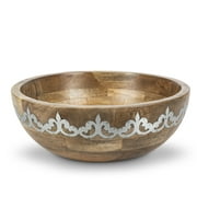 GG Collection  Mango Wood with Metal Inlay Heritage Wide Serving Bowl