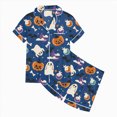 thumbnail image 4 of TOWED22 Girls Halloween Satin Pajamas Set Button Down 2 Piece Pjs Shorts Set 2-13 Years Loungewear Sets Sleepwear Outfit Sets for 2-13 Years Teens(Blue,12-13 Y), 4 of 4