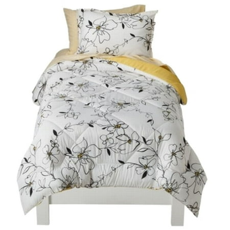 Floral Twin Xl Bed In Bag Yellow Black White Comforter Set