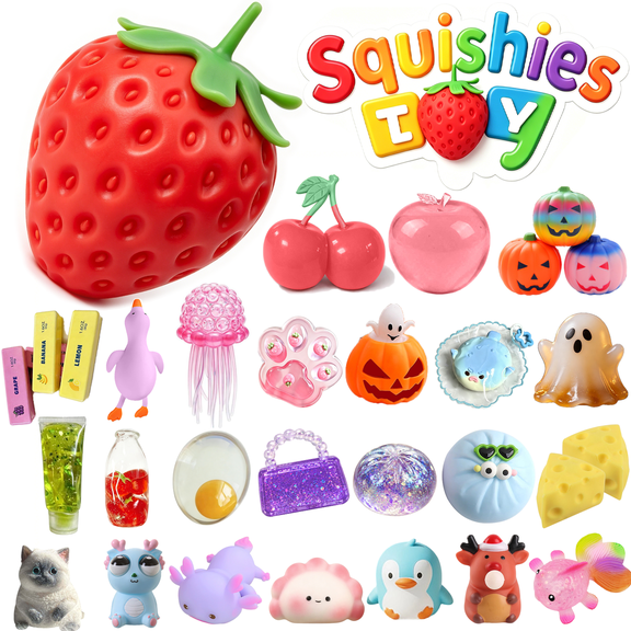 Guodhu Squeezy Strawberry Squishy Stress Toy, 3.15" Rising Anxiety Relief Fidget Toy Soft Squeezy Strawberry Sensory Toy(Strawberry)