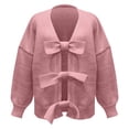 thumbnail image 6 of VISALY Cropped Cardigan Open Front Cardigan Women Bow Tie Cardigan Sweaters Crew Neck Long Sleeve Ribbed Knit Tie Front Crochet Knit Jumper Top Outwear Coat Chunky Knit Cardigan Crochet Cardigan Red L, 6 of 7