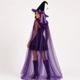 thumbnail image 7 of Helii Witch Hat and Cape Set for Women Lightweight Tulle Hooded Cloak with Lace Trim Hat Bow Star Pendant Halloween Cosplay Costume Party Photo Prop Purple Black One Size, 7 of 7