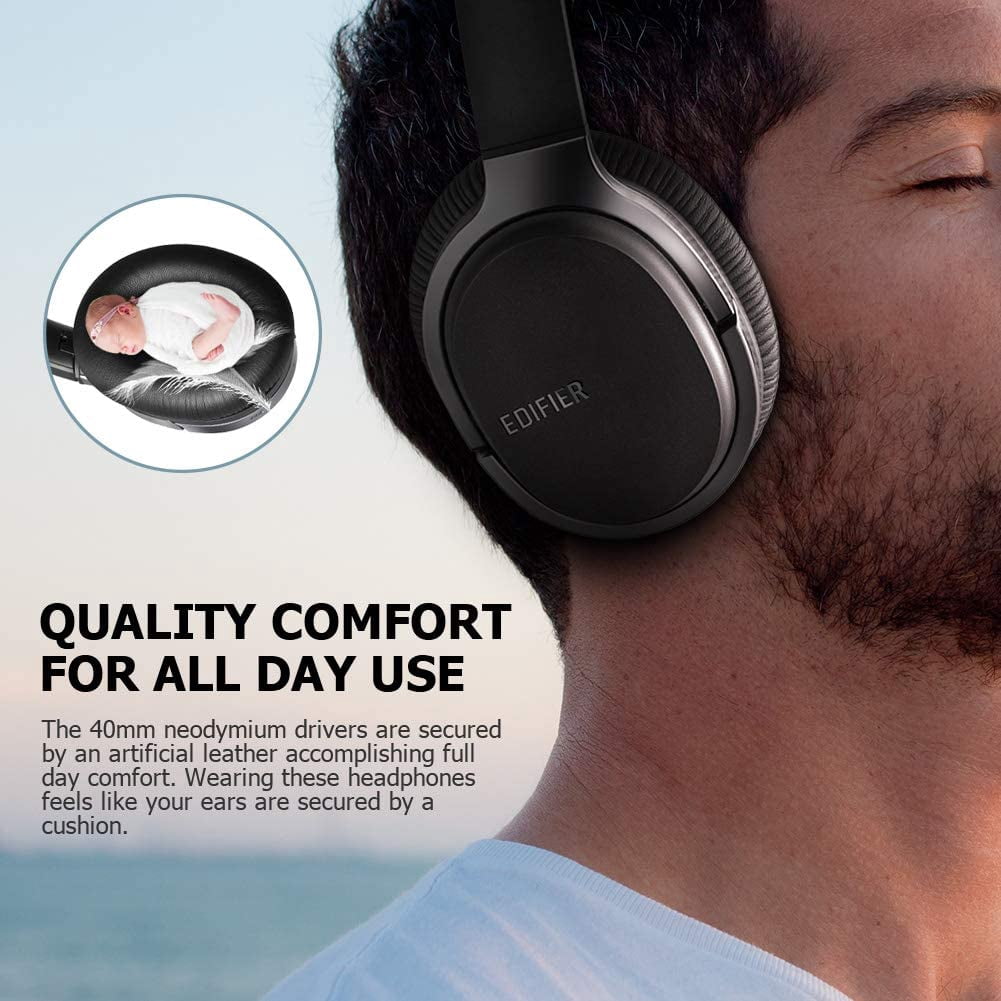 Edifier Wireless Noise Cancelling Headsets with Microphone for PC,Bluetooth Earphones with Touch Control ,Work From Home Headsets,Black
