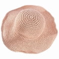 thumbnail image 4 of Women Wavy Ruffle Wide Brim Crochet Straw Sun Hat UPF 50+ UV Protection Packable Foldable Breathable Beach Travel Bucket Hat Pink, 4 of 6
