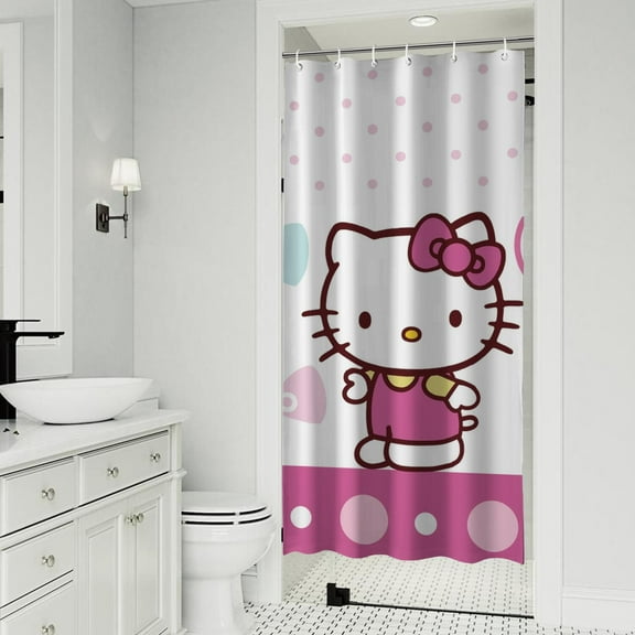 Waterproof Hello Kawaii Cat Cute Shower Curtain 36x72 Inch Polyester Unique Shower Curtain for Bathroom Hotel Home Bathtub Accessories Decor with 7 Plastic Hooks
