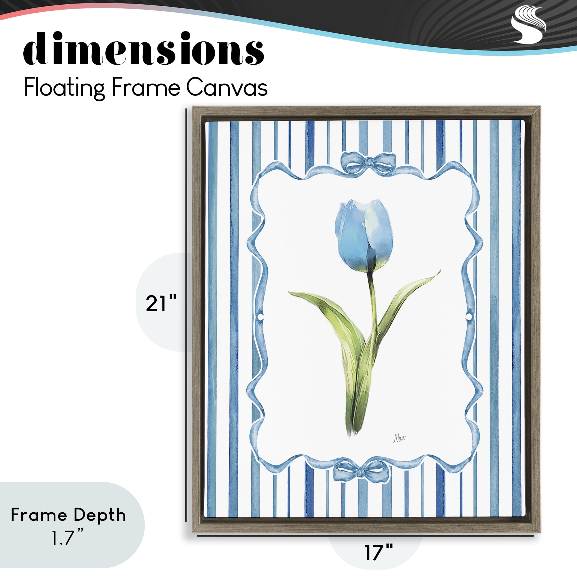 Stupell Industries Single Blue Tulip Stripes Brown Framed Floater Canvas Wall Art, design by Nan
