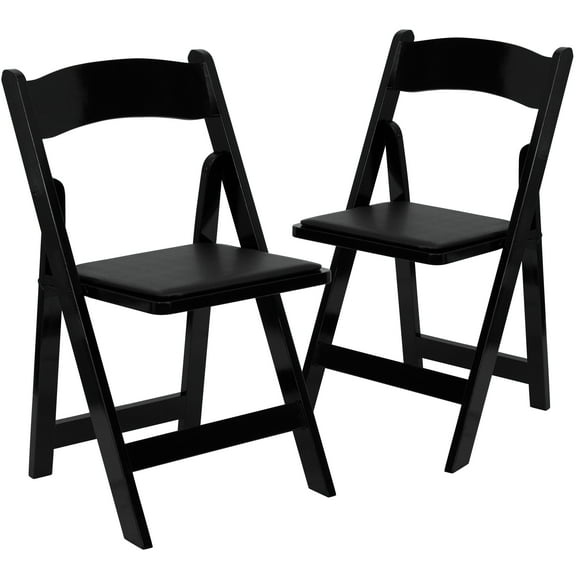 Flash Furniture 2 Pack HERCULES Series Black Wood Folding Chair with Vinyl Padded Seat