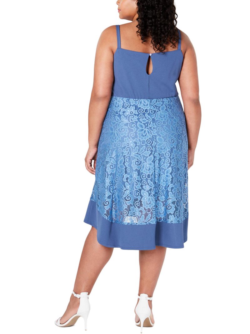 Love Squared Womens Lace Hi-Low Cocktail Dress Blue 2X Love Squared Womens Lace Hi-Low Cocktail Dress Blue 2X