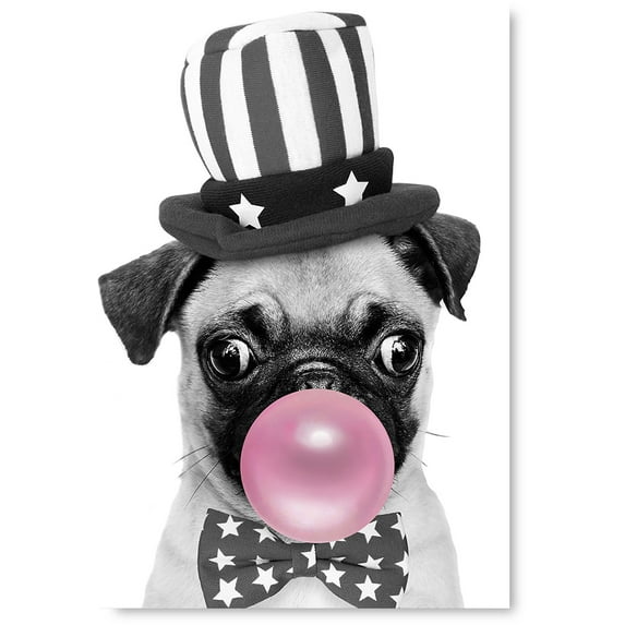 Awkward Styles Little Pug with Pink Bubble Gum Poster Fine Art Lovely Pug Cute Dogs Blowing Bubble Gum Art Baby Dog Artwork Animal Print Canvas Wall Art Gift Painting Art Pug Poster Gifts Collection