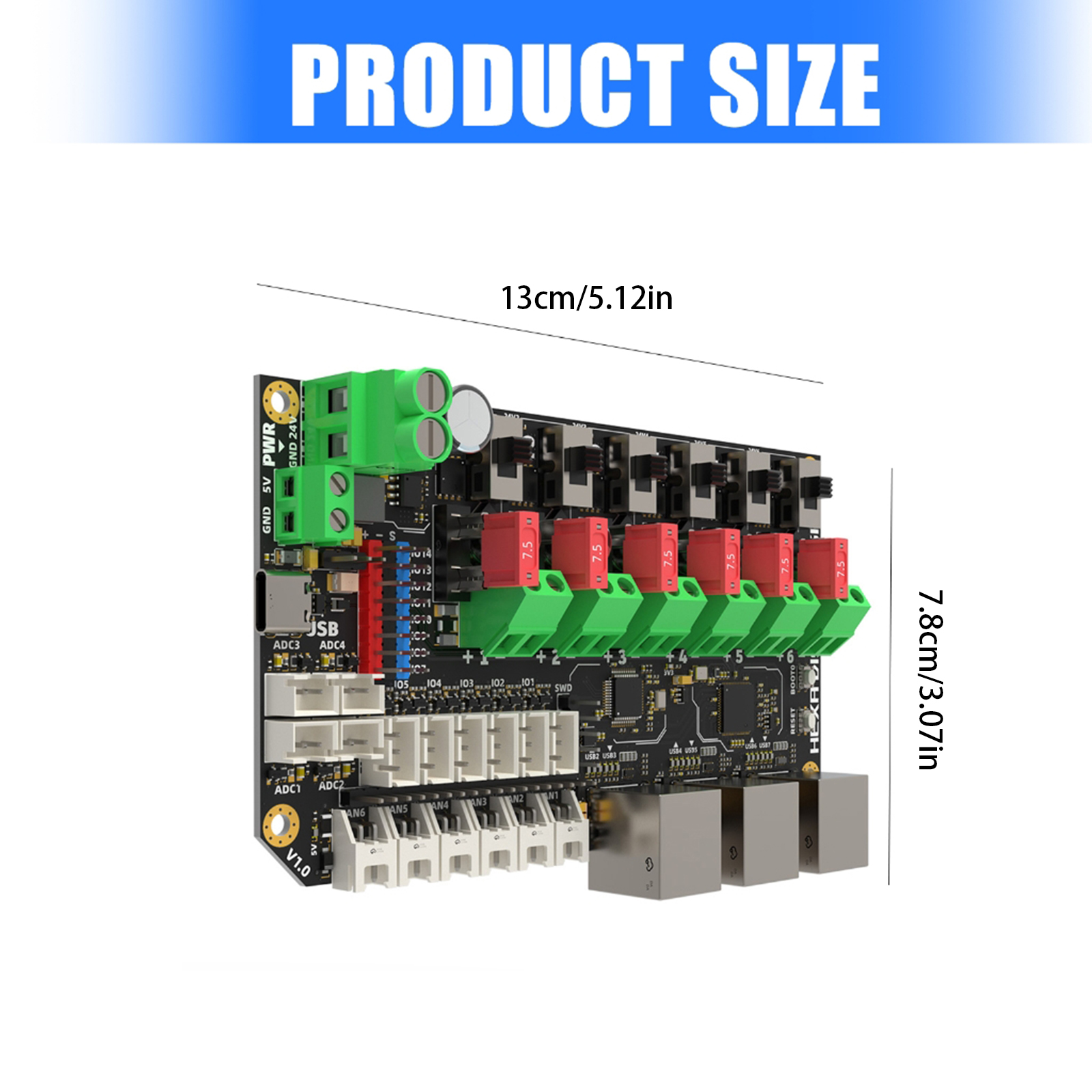 6 Port USB2.0 Hub Hexa Distro Fusions With CAN2.0 Connectors And 24V Power Distribution For Multiple Head Printer