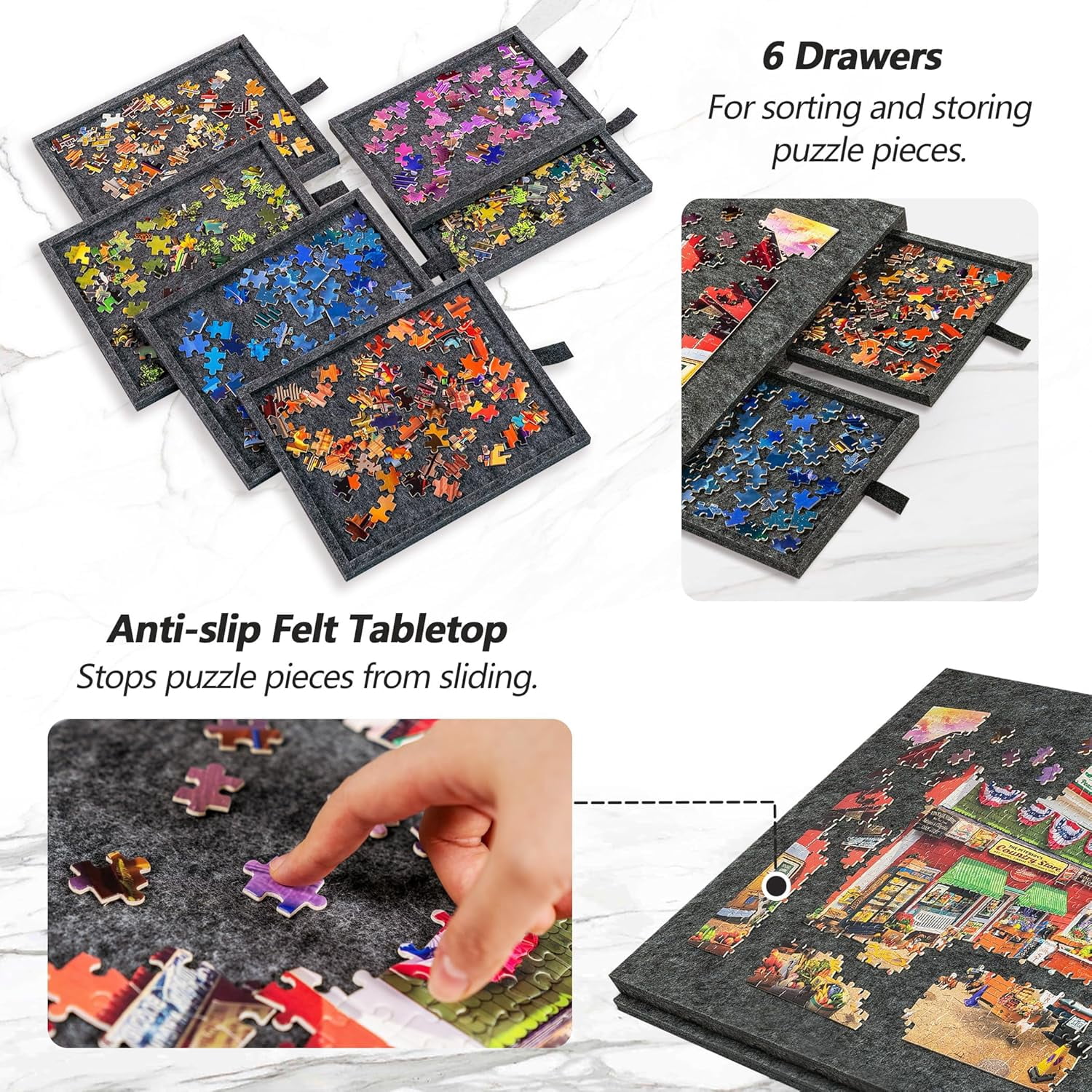 MAXVINI 1000 Piece Jigsaw Puzzle Board with 6 Drawers, Non-Slip Felt Foldable Puzzle Table, Under Couch Storage Organizer, Ideal Christmas & Holiday Gift for Puzzle Enthusiasts