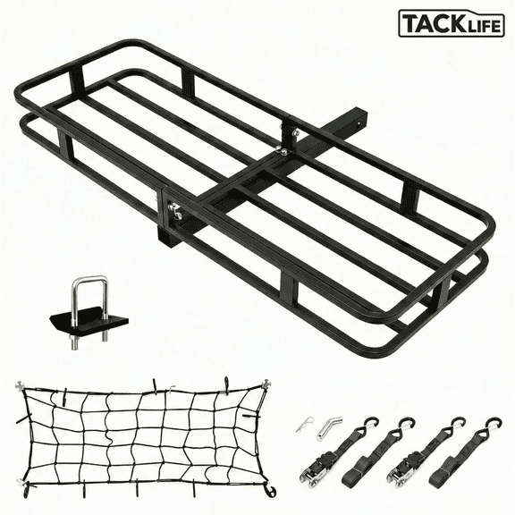 TACKLIFE Hitch Mount Cargo Carrier,53"×19"× 5" Heavy Duty Hitch Mount Rear Luggage Rack with Net & Snap, 500 Lbs Capacity, 2'' Receiver for SUV, Car,RV