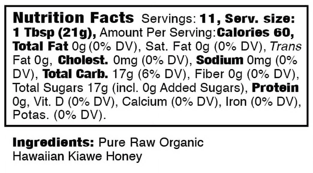 Rare Hawaiian Organic Kiawe White Honey (8-Ounce Jar)