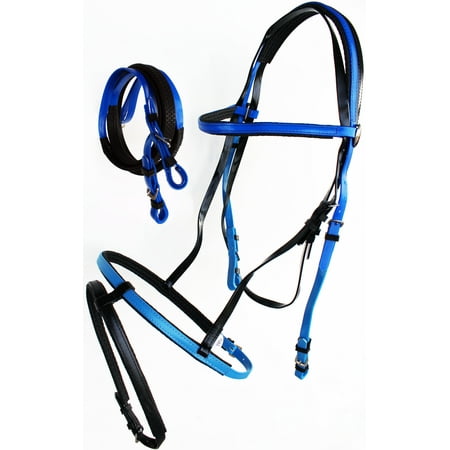 Endurance Bridle - Horse English Endurance Flash Noseband Biothane Bridle w/ Rubber Grip Reins Blue 40HS24