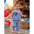 thumbnail image 3 of BemeyourBBs Toddler Baby Girl 4th of July Outfit Baby Girls Patriot Independent Day Clothes Star Striped Big Bow Tie Shoulder Smocked Babydoll Tops and Wide Leg Pants Set Baby Girls Summer Clothes, 3 of 9