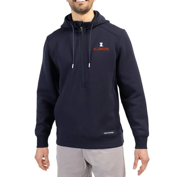Men's-Cutter & Buck  Navy Illinois Fighting Illini Roam Eco Recycled Half-Zip Pullover Hoodie