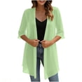 thumbnail image 3 of Fabrcox Shrug Cardigan for Women Chiffon Open Front Long Women Cardigan Short Sleeve Comfy Casual Sun Protection Lightweight Sheer Shawl Green M, 3 of 7