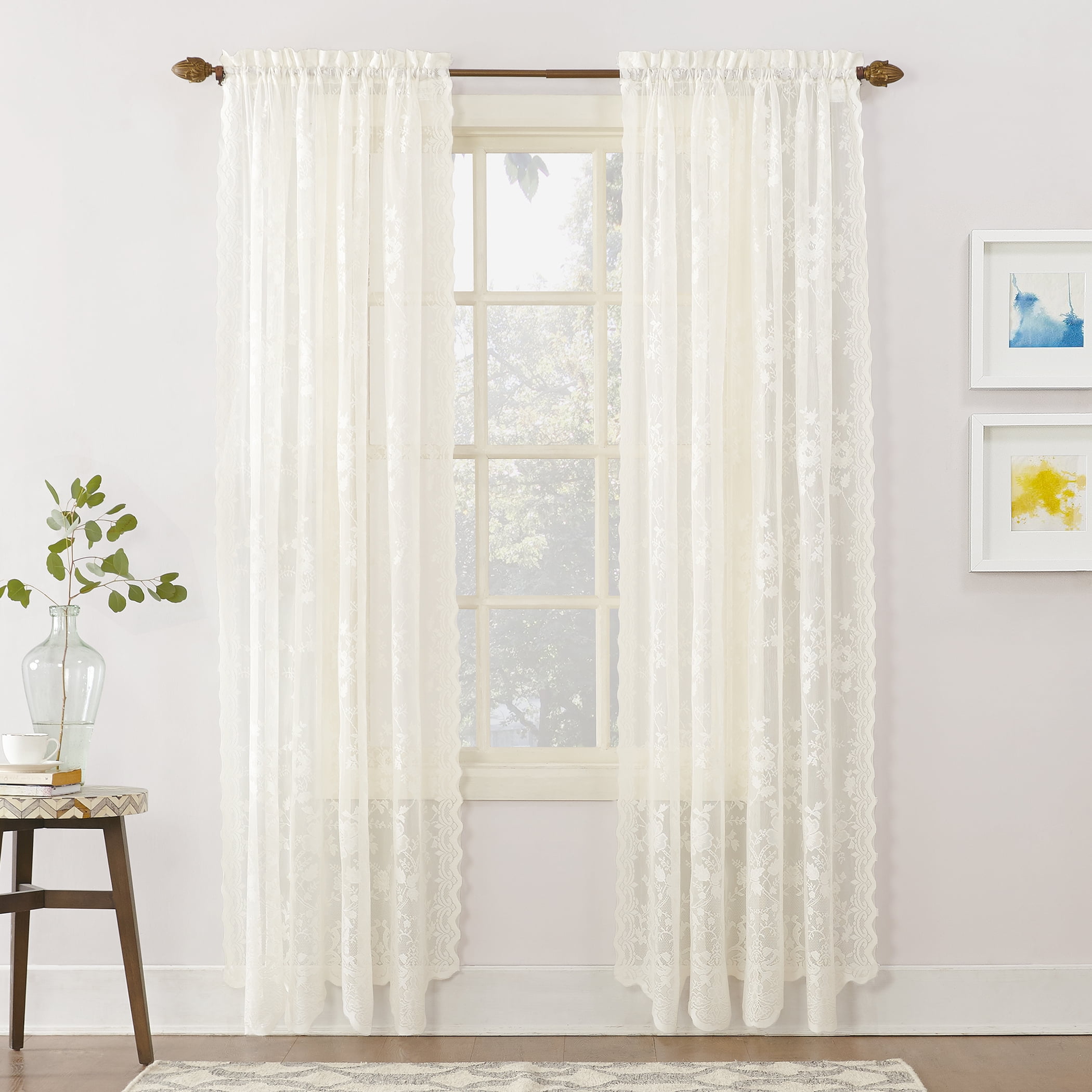 No. 918 Quinn Floral Lace Sheer Rod Pocket Curtain Panel Washington