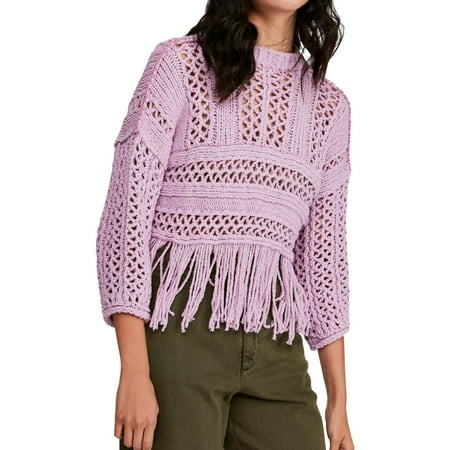 Free People Womens Higher Love Pullover Sweater, Purple, Large
