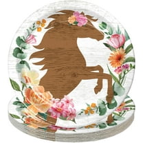 Horse Theme Party Western Girl Party Supplies - Floral Horse Round Paper Dinner Plates for 16 Guests