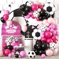 thumbnail image 1 of Kit de arco con forma de guirnalda de globos GRESATEK para fiesta de fútbol, negro y rosa intenso, 1 of 7