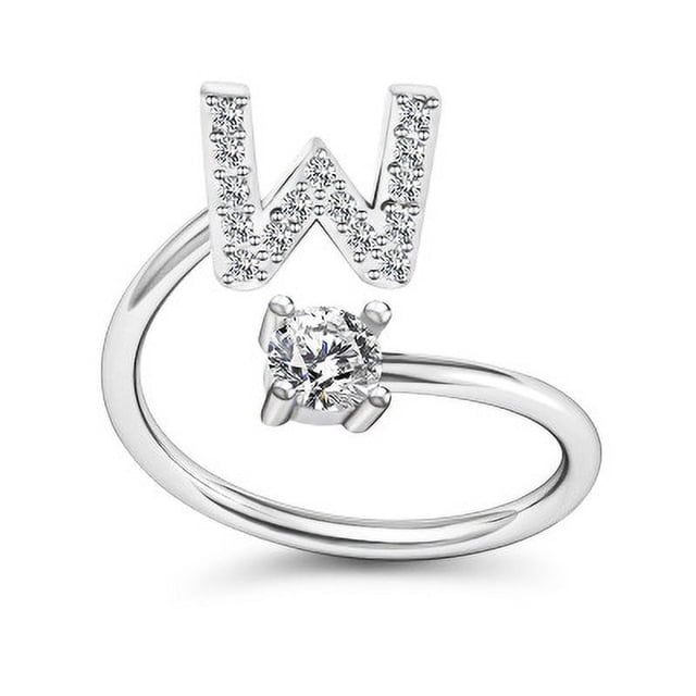 Anillo creativo de 26 letras con microdiamantes ajustable de Europa y Estados Unidos, anillo de joyería de la A a la Z en inglés
