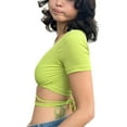 thumbnail image 5 of Women Summer Crop Tops, Short Sleeve Solid Color Tie Up Waist Elastic Shirt for Female, 5 of 9