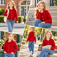 thumbnail image 4 of Girl's Knit Button down Cardigan - Long Sleeve Crew Neck Sweater Coat - Fall Vintage Fashion Outerwear, 4 of 8