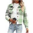 thumbnail image 4 of Flannel Jackets for Women Cropped Plaid Shacket Jacket Fashion Plaid Button Shirt Fall Coat Tops Hooded Coats for Lady Green XXL, 4 of 4