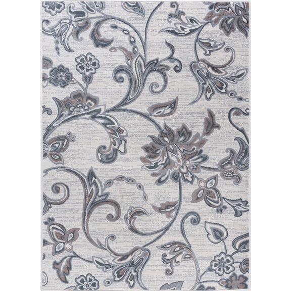 Tayse Madison Area Rug MDN3517 Transitional Cream Curls Blossoms 5' 3" x 7' 3" Oval