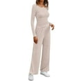 thumbnail image 2 of Women'S 2 Piece Matching Lounge Sets Fall Fashion Outfits Henley Neck Sweater Top Wide Leg Pants Sweat Suits Apricot M, 2 of 8