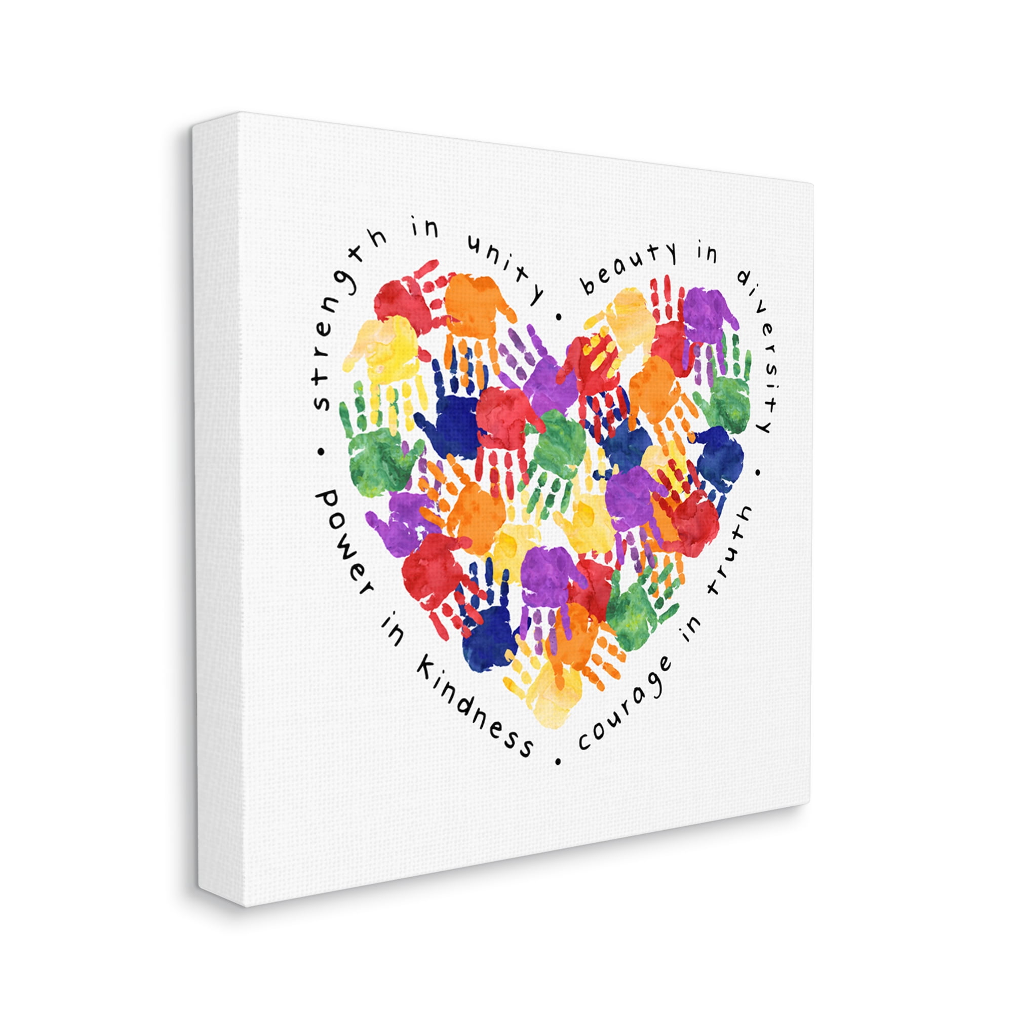 Stupell Industries Strength In Unity Children's Rainbow Handprint Heart Graphic Art Gallery-Wrapped Canvas Print Wall Art, 30x30, by Erica Billups
