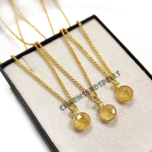 Tiny Citrine Round Necklace, November Birthstone 14K Gold Plated Necklace, Citrine Layering Necklace, Summer sale, Boho Necklace, gift her