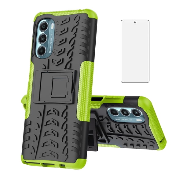 Asuwish Compatible with Motorola Moto G 5G 2022 Phone Case Tempered Glass Screen Protector Slim Stand Hybrid Heavy Duty Rugged Protective Cell Cover for MotoG 5 G G5G 2022 XT2213-3 Women Men Green