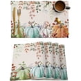 thumbnail image 1 of Fall Thanksgiving Placemats Set of 6, Autumn Pumpkins Eucalyptus Leaves Heat Resistant Washable Dining Table Mats Fall Holiday Farmhouse Decor for Kitchen&Linens Outdoor Indoor, Blue Sage Green Orange, 1 of 6