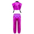 thumbnail image 3 of TiaoBug Kids Girls Hip Hop Dance Outfit Jazz Performance Metallic Crop Top and Pants Set Dancewear Purple 12, 3 of 4