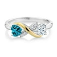 thumbnail image 2 of Gem Stone King 925 Silver and 10K Yellow Gold London Blue Topaz and Moissanite Women Ring (1.09 Cttw, Heart Shape, Available in Size 5, 6, 7, 8, 9), 2 of 5
