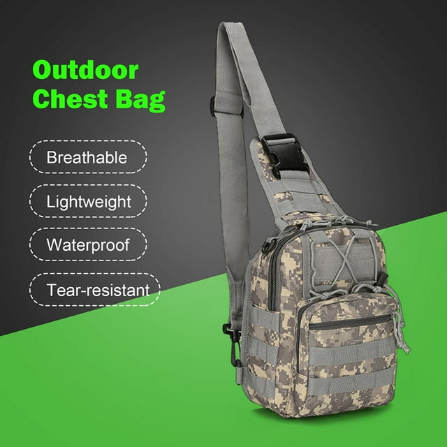 600D Oxford Chest Bag EDC Molle Outdoor Hunting Crossbody Sling Fanny Pack (ACU)