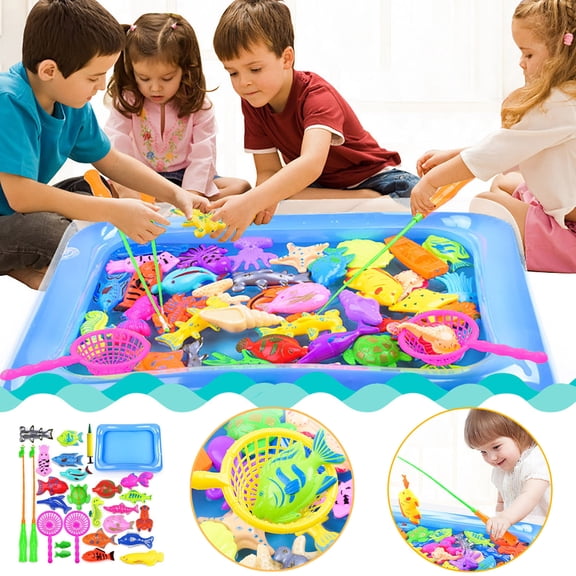 Dadiaei 28 PCS Magnetic Fishing Game Set 24 Inch Pool Summer Water Play Toy