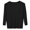 thumbnail image 5 of CENGNIAN Women's V-Neck 3/4 Sleeve Cardigan,Ladies Button-Down Cropped Overcoat,Womens Elegant Lightweight Outerwear,Black,Size XXL, 5 of 6