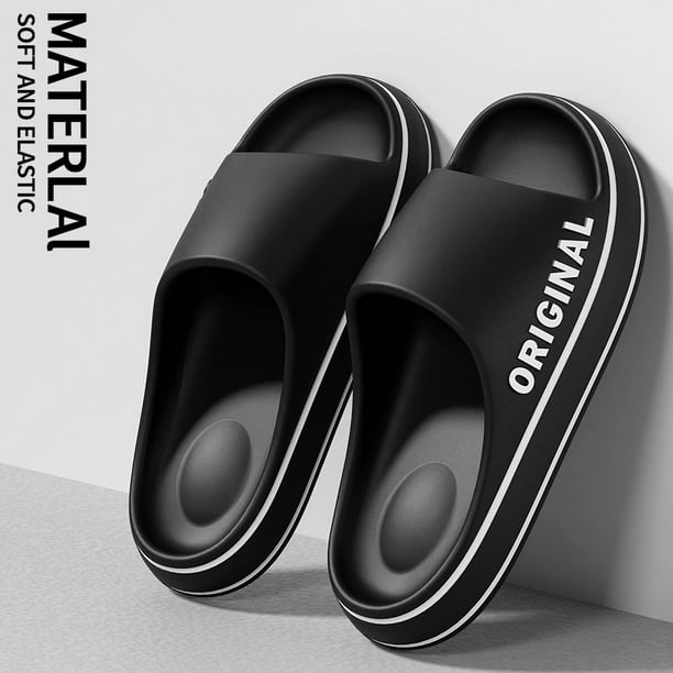 Feslishoet-Zapatillas de playa con letras para hombre y mujer, chanclas antideslizantes de Color sólido con suela gruesa para interior y baño, sandalias de verano para parejas