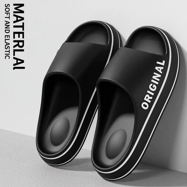 Feslishoet-Zapatillas de playa con letras para hombre y mujer, chanclas antideslizantes de Color sólido con suela gruesa para interior y baño, sandalias de verano para parejas