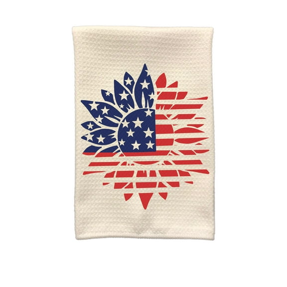 Patriotic Decor Kitchen Dish Towel, Sunflower Flag, Tea Towel, Red White And Blue, American Décor