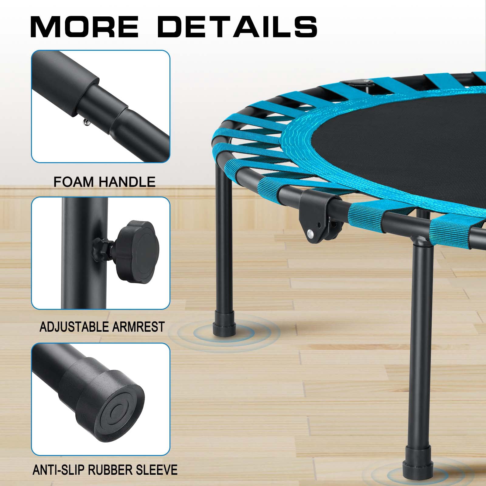 AOTOB 48” Fitness Trampoline for Adults, Foldable Mini Rebounder with Durable Bungees for Workouts Sports, 550lbs
