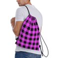 thumbnail image 3 of Drawstring Backpack - Purple Black Buffalo Plaid Splash Proof Small Drawstring Gym Bag for Women Men, Cinch Sports String Bag Backpack for Travel Swimming Beach, 3 of 8