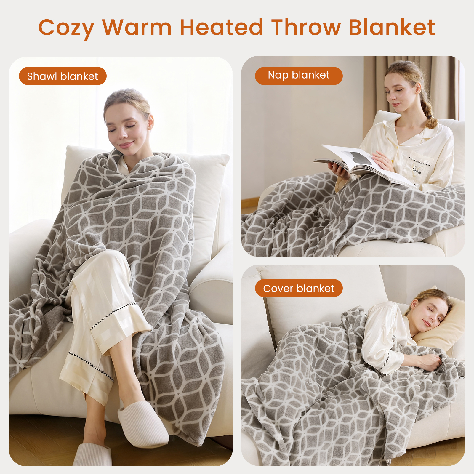 WATO FT Heated Blanket Electric Throw Blanket with Built-in Button Controller 50"x60" One-Touch Cozy Warm Heating Electric Blanket with 4 Heat Levels & 4 Hours Auto-off Overheat Protection