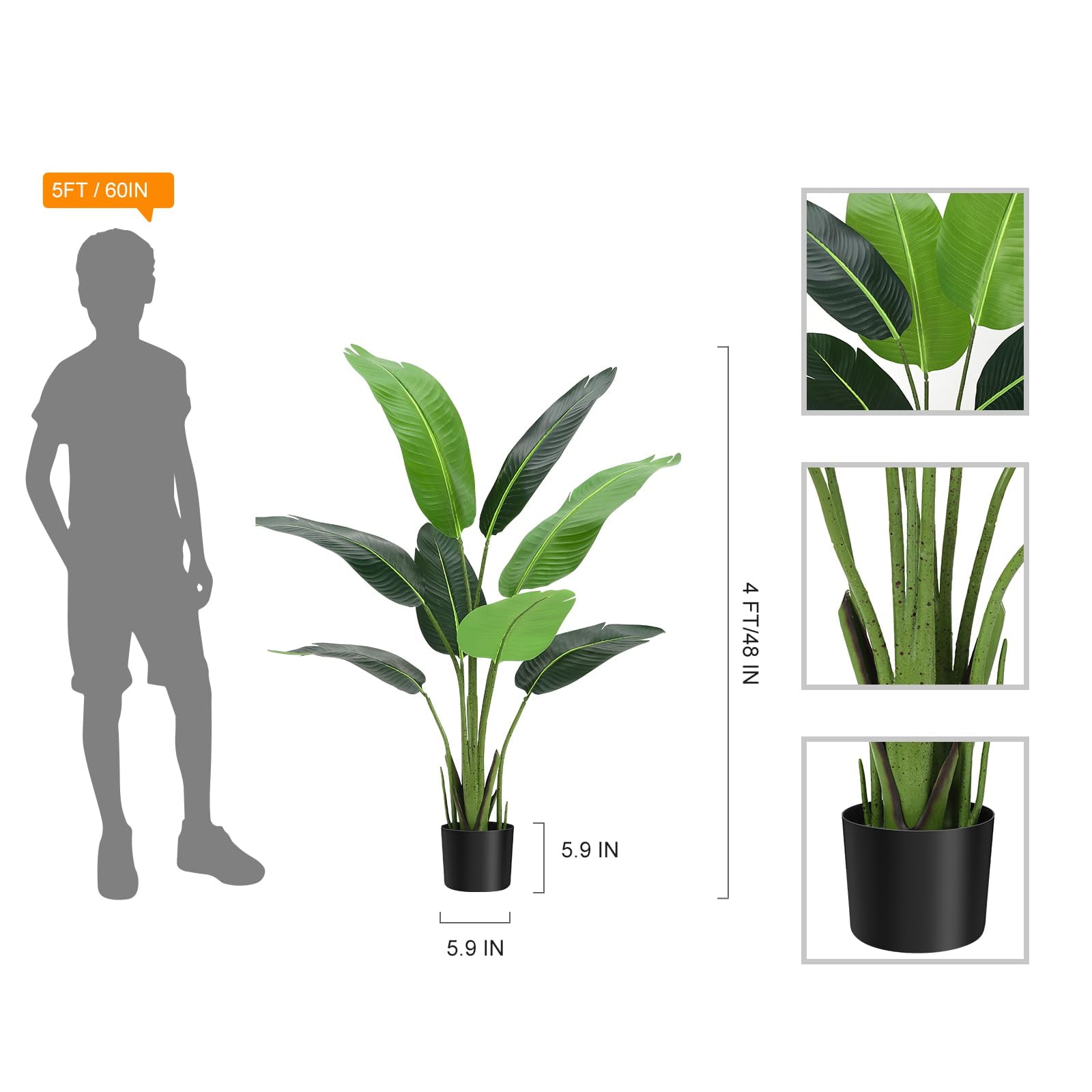 Artificial Bird of Paradise Plant 4/5FT Fake Palm Tree for Indoor Outdoor Modern Decor Faux Plants for Home Office Perfect Housewarming Gift with 10 Trunks Faux Leaves 1 Pack
