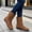 Khaki, variant on Women Flat Mid Calf Boots Vintage Metal Button Decor Pull on Round Toe Casual Winter Boots US Size 5.5 To 8 Khaki