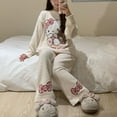 thumbnail image 2 of Cartoon Hello Kitty Half-Side Fleece Pajamas Set Women Autumn  Winter Fleece-lined Thickened Loose and Warm Homewear Set, 2 of 17
